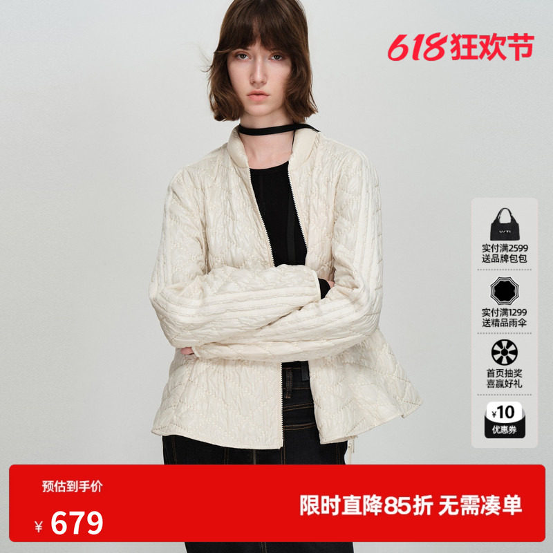 U/TI亮面菱格米白棉服女宽松落肩光泽肌理感外套尤缇2026春季新款
