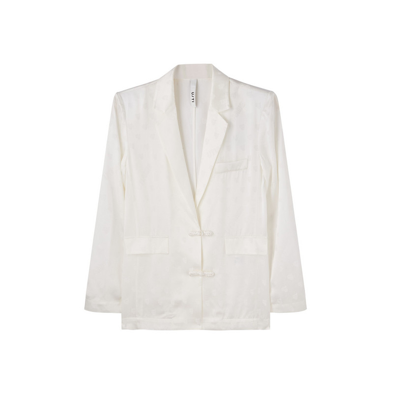 U/TI白色新中式醋酸盘扣西装女国风暗纹薄款外套尤缇2026夏季新款