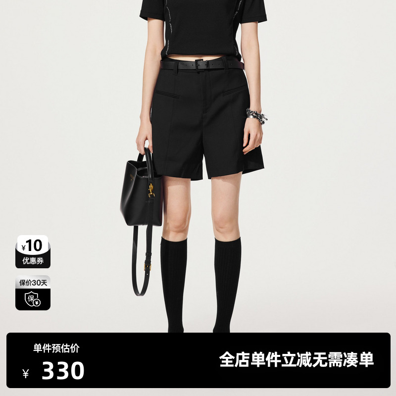 U/TI黑色率性西装短裤女装松弛感通勤宽筒休闲裤尤缇2025秋季新款