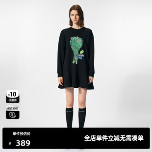 新款 春季 百搭空气棉复古A字裙尤缇时尚 TI灰色糖果印花卫衣裙女