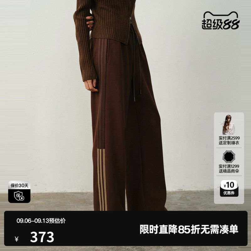U/TI双织带加绒运动裤女装复古运动服棉质休闲裤尤缇2025冬季新款