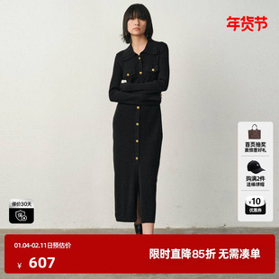 U/TI复古绵羊毛针织裙女通勤风polo领修身连衣裙尤缇2025冬季新款