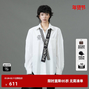 U/TI白色学院风廓感衬衫女配领带棉质休闲潮上衣尤缇2025春季新款