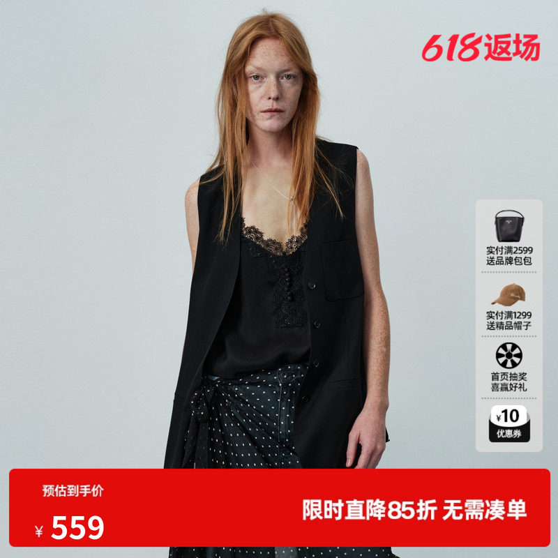 U/TI黑色无袖马夹女V领薄款一手长外穿西装马甲 尤缇2026夏季新款