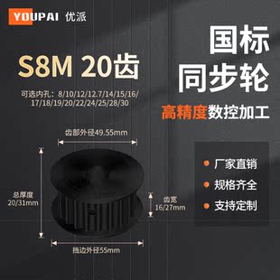 同步带轮S8M20齿钢A黑齿宽16/27内孔127141516171928机械型同步轮