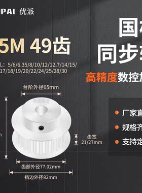 同步带轮S5M49齿宽21/27BF内孔5 6 8 10 12 14151920机械型同步轮