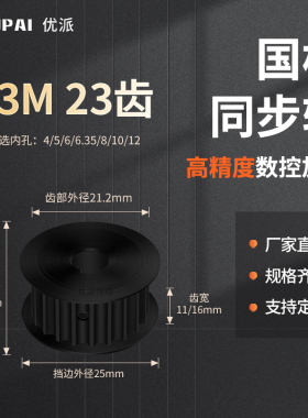 同步带轮S3M23齿钢黑A齿宽11/16型内孔4 5 681012机械型同步轮S3M
