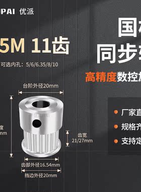 同步带轮S5M11齿宽21/27BF凸台内孔5 6 6.35 8 10机械型同步轮S5M