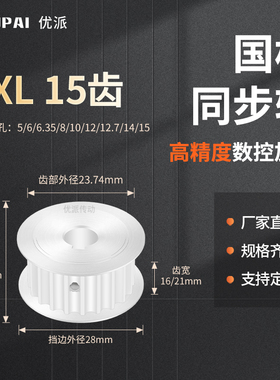 同步带轮XL15齿AF型齿宽16/21内孔4 5 6 6.35 8 1012机械型同步轮