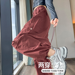 秋冬新款美式速干工装裤女小个子高腰直筒束脚登山运动裤3738