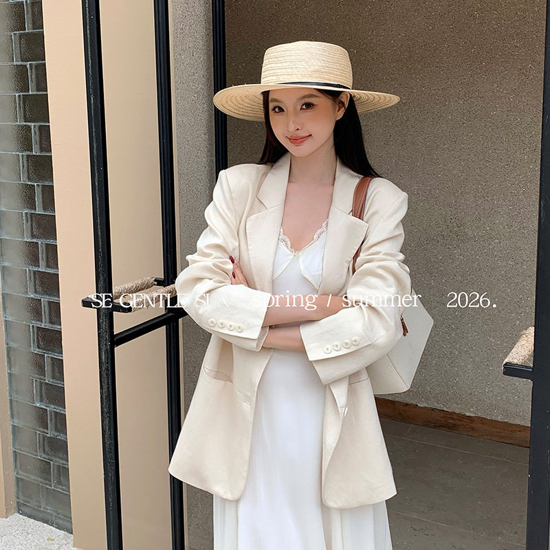 秀熙熙2026春季新款气质名媛天丝麻长袖西装短外套女士西服86128