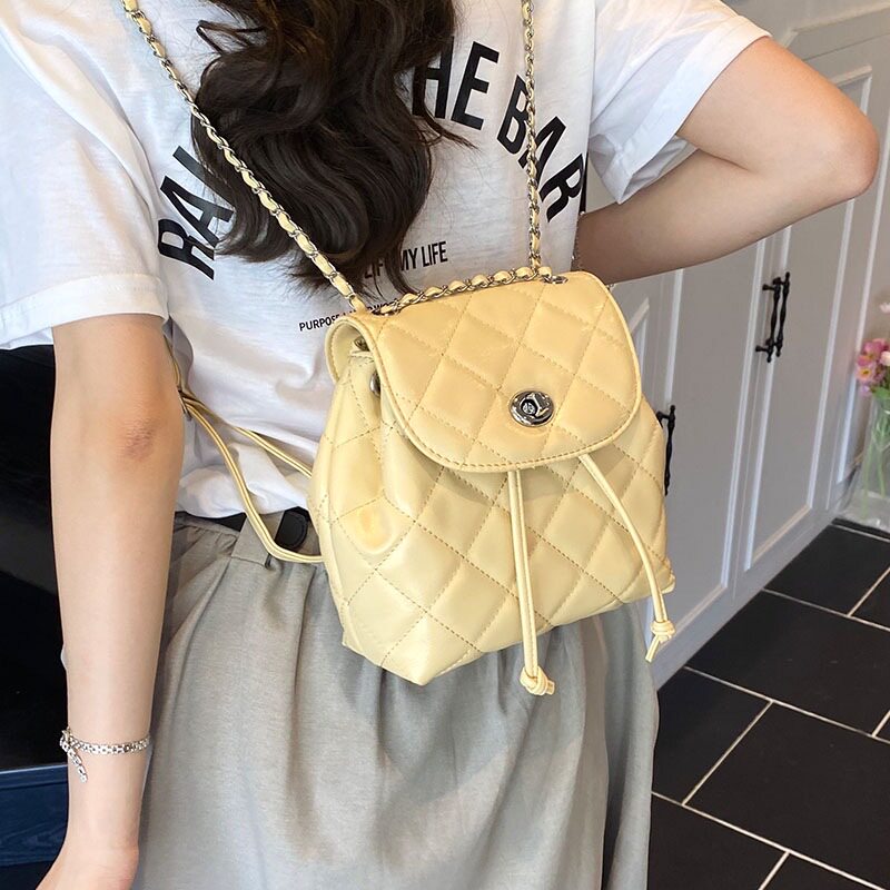 新款香风百搭小小双肩包大学生夏季上课2025链条背包包女菱格时尚