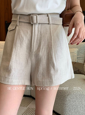 秀熙熙十三行2026春季黑标通勤高腰显瘦天丝麻短裤阔腿裤女85361