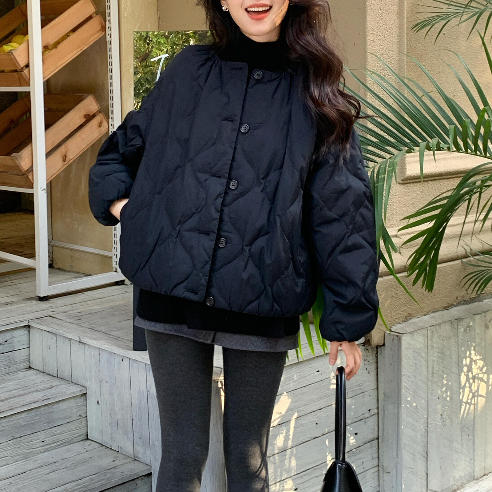 C家休闲版型绗缝羽绒服夹克圆领上衣藏青色25冬季新品 1323837001