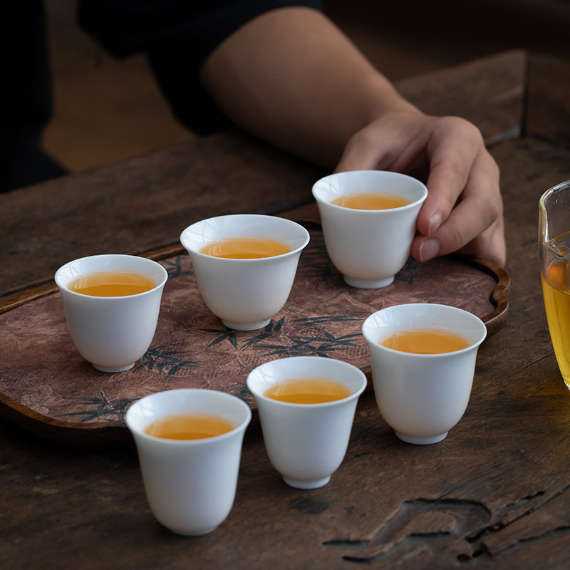 功夫茶具品茗杯10只中国白瓷茶杯家用待客喝茶专用小茶杯logo定制