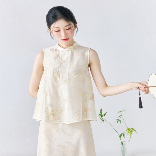 拾白新中式国风刺绣透气精致衣服