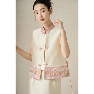 SHIBAI拾白 锦绣东方 新中式千金风贵气感高级典雅马甲羊毛缎套装