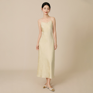 SHIBAI拾白2025年夏新中式 显瘦提花度假吊带连衣裙 高级感气质修身