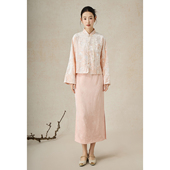 外套春秋原创国风女装 新中式 盘扣刺绣丝绒上衣 粉霞 SHIBAI拾白