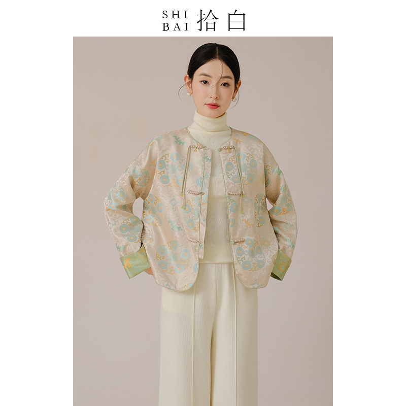 SHIBAI拾白新中式外套春秋新款国风女装减龄撞色改良唐装盘扣上衣