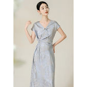 V领独特漂亮清冷高级感优雅国风提花长裙 新中式 SHIBAI拾白 浮筠