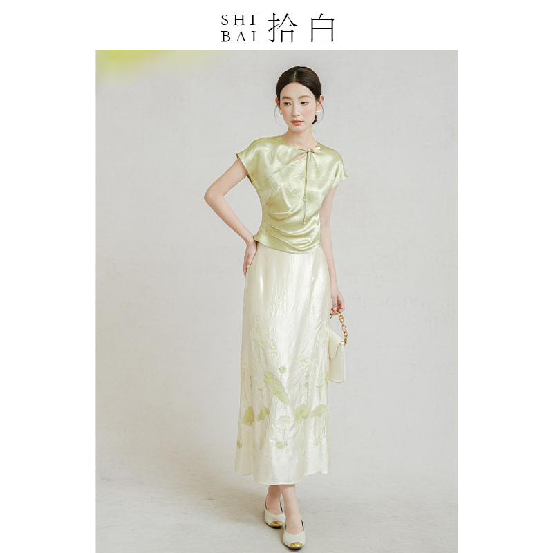 SHIBAI拾白新中式国风盘扣上衣夏季改良高端优雅气质醋酸收腰显瘦