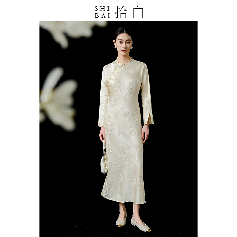 SHIBAI拾白新中式2025年春夏新款气质晨袍复古改良修身旗袍连衣裙