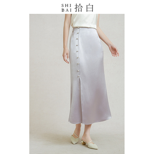 盘扣开叉丝滑光泽感高级感裙子 SHIBAI拾白醋酸半裙原创百搭新中式
