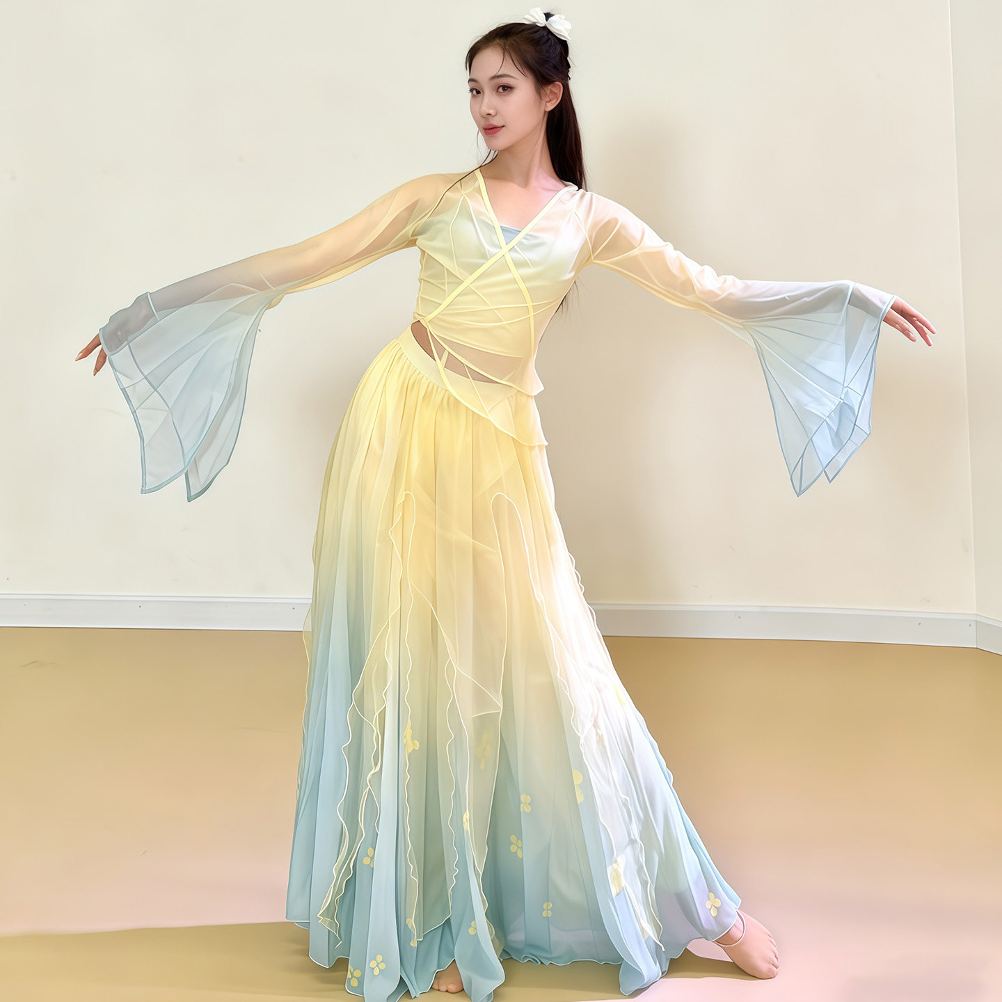 古典舞蹈服渐变纱衣飘逸大摆裙