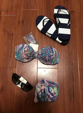 小蛮妈西班牙 oysho 蓝色碎花钢圈比基尼 2422/229