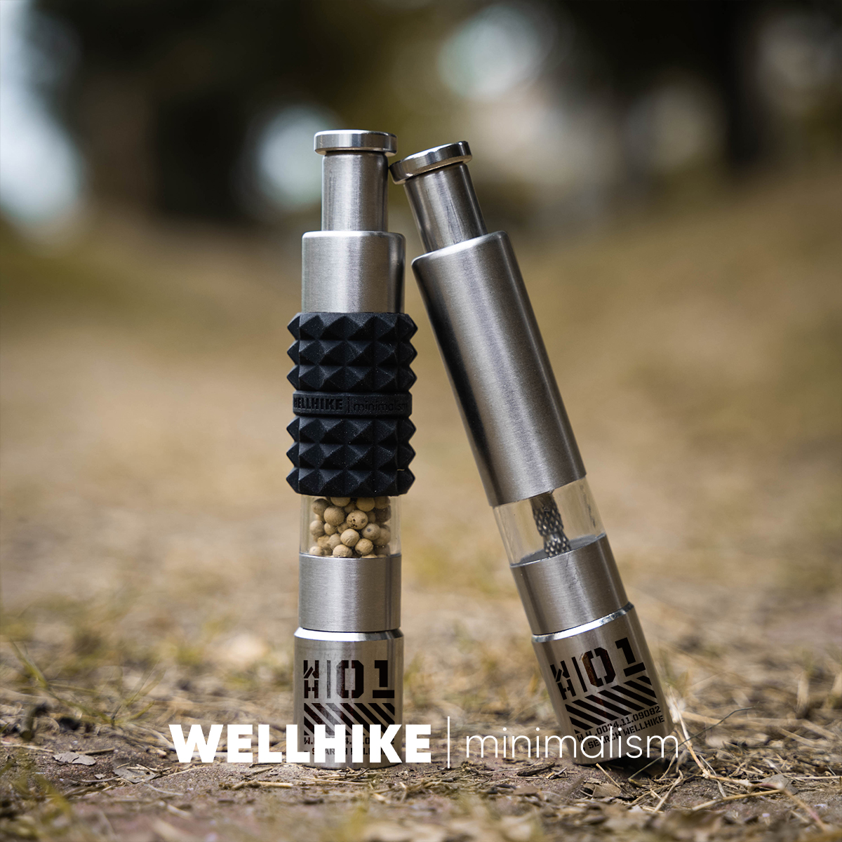 WELLHIKE冲击波研磨器不锈钢战术胡椒海盐手动按压调料瓶硅胶套GZ