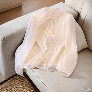 推荐 女雪纺衫 春秋夏新中式 宽松衬衫 国风刺绣盘扣流苏长袖 自留款