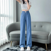 直筒休闲女裤 宽松大码 冰丝垂感窄版 女春秋夏季 子 小个子牛仔阔腿裤