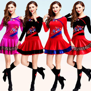 舞蹈套装 金丝绒长袖 跳舞裙子中老年运动表演舞蹈服 广场舞服装 新款