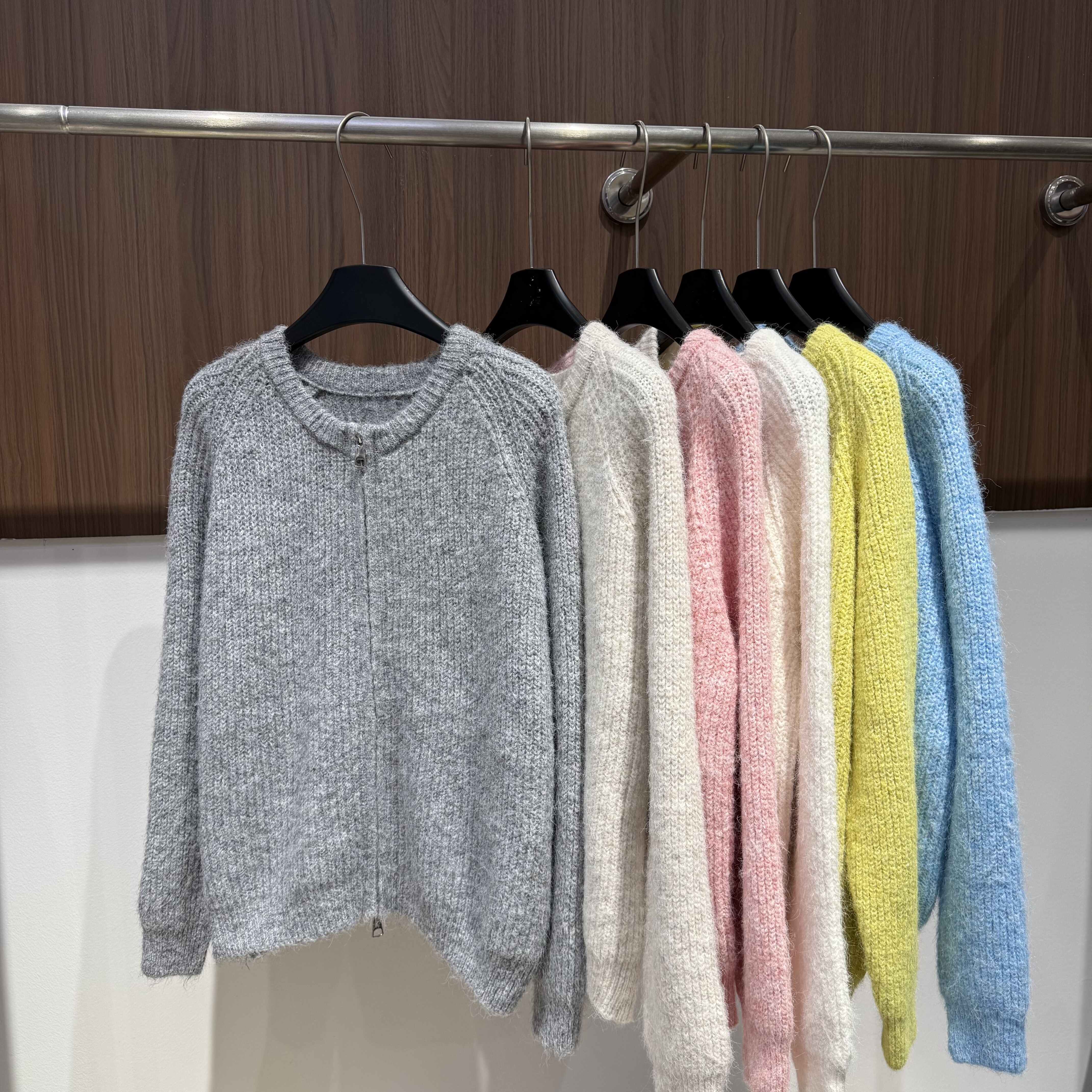 秋冬灰色韩系chic针织开衫女毛衣宽松外穿慵懒风圆领拉链上衣外套