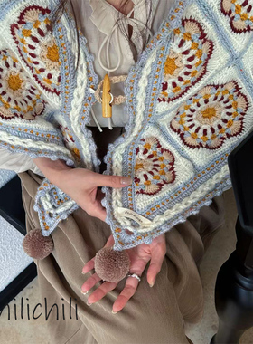 CHILI 原创小众设计手工创意礼物羊毛秋冬祖母格复古披肩毛毯材料