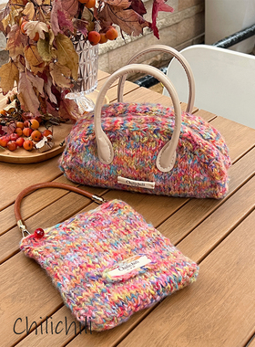 Chilichili手工钩织彩虹手提腕包手作DIY材料包成品材料教学视频