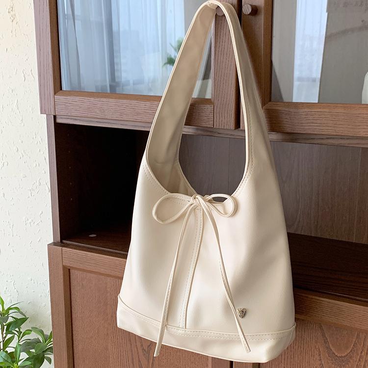 李茶2024韩版小众通勤包包女百搭休闲蝴蝶结大容量单肩腋下托特包