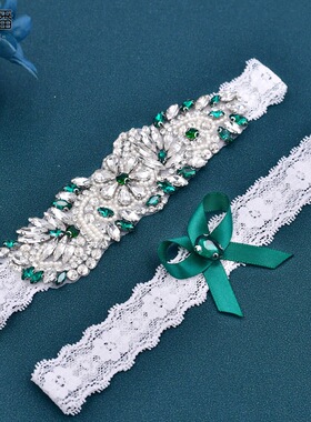 优拉潘  sts22跨境腿带套装摄影jk洛丽塔配饰新娘墨绿吊带袜