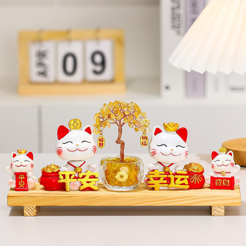 唐艺国潮招财猫黄紫水装饰摆件