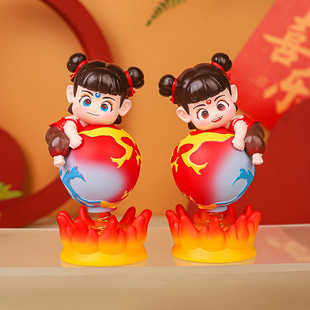 吒儿抱灵珠可爱哪吒弹簧创意树脂家居装饰品摆件儿童礼物装饰摆件