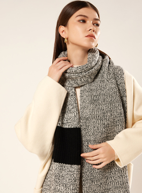 【现货】贝拉凤凰24Bbaby山羊绒黑白色拼接针织围巾披肩