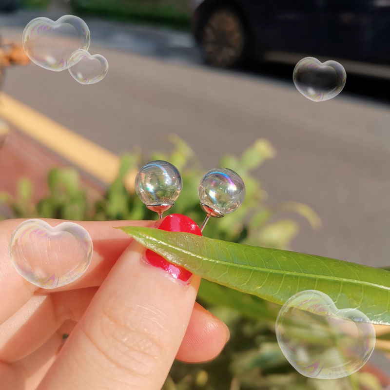小众七彩趣味玻璃透明隐形小耳钉