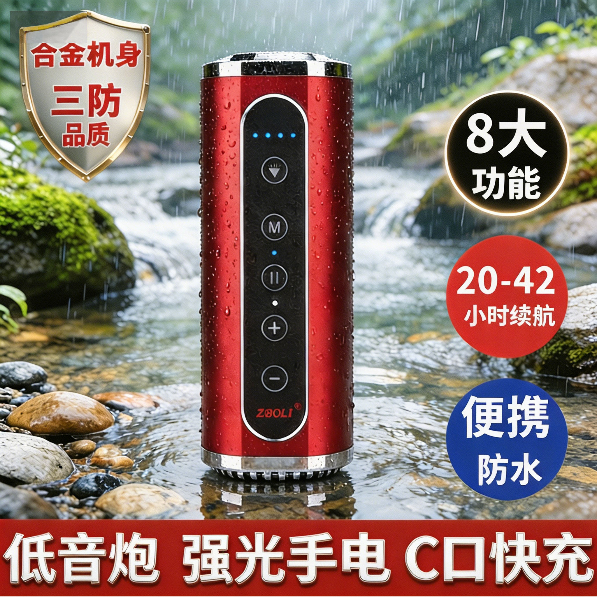 户外便携式小音箱自行车骑行音响插卡迷你低音炮多功能强光手电筒