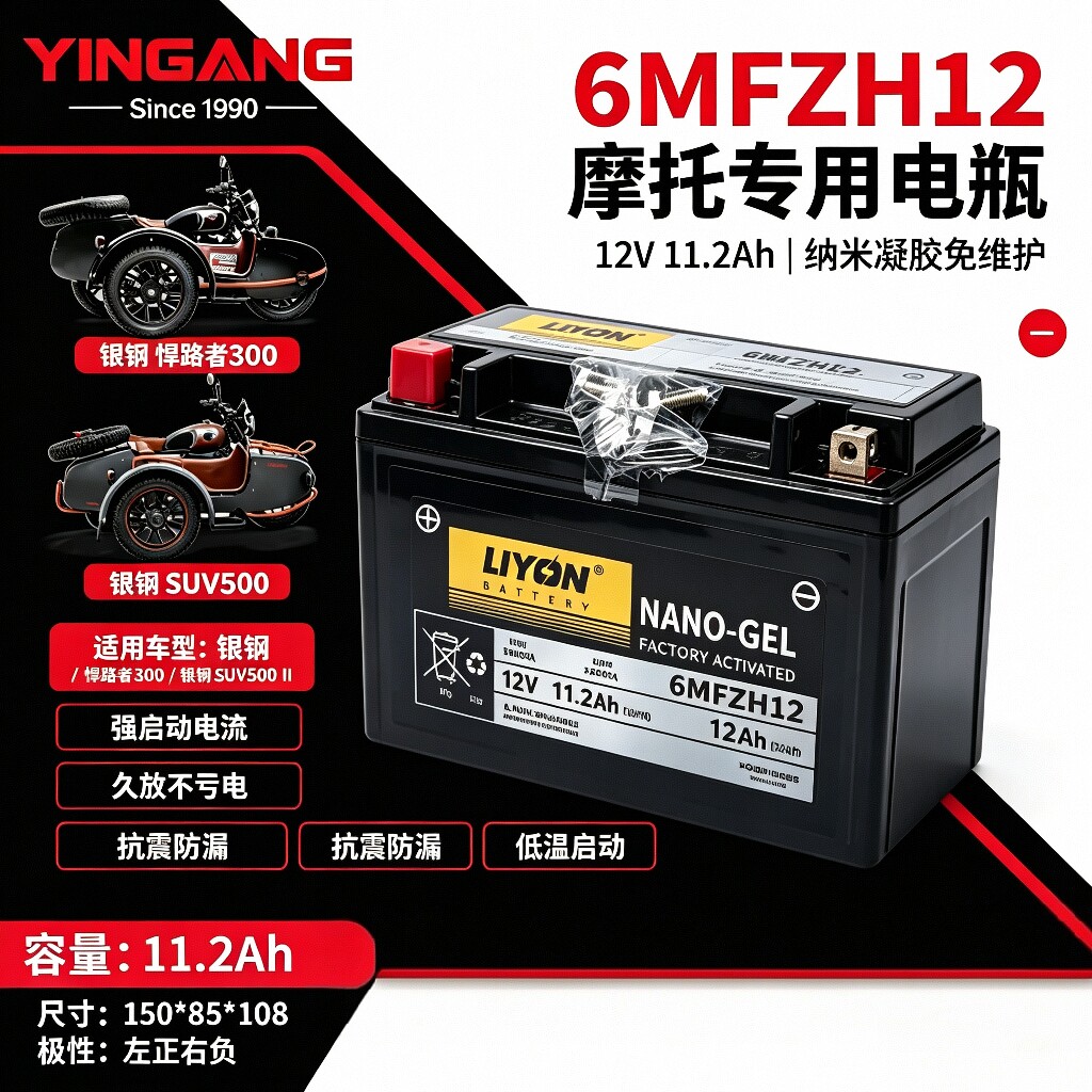 力扬大容量摩托车电瓶适配银钢小怪兽YG150-23/YG150-21/YG200-3