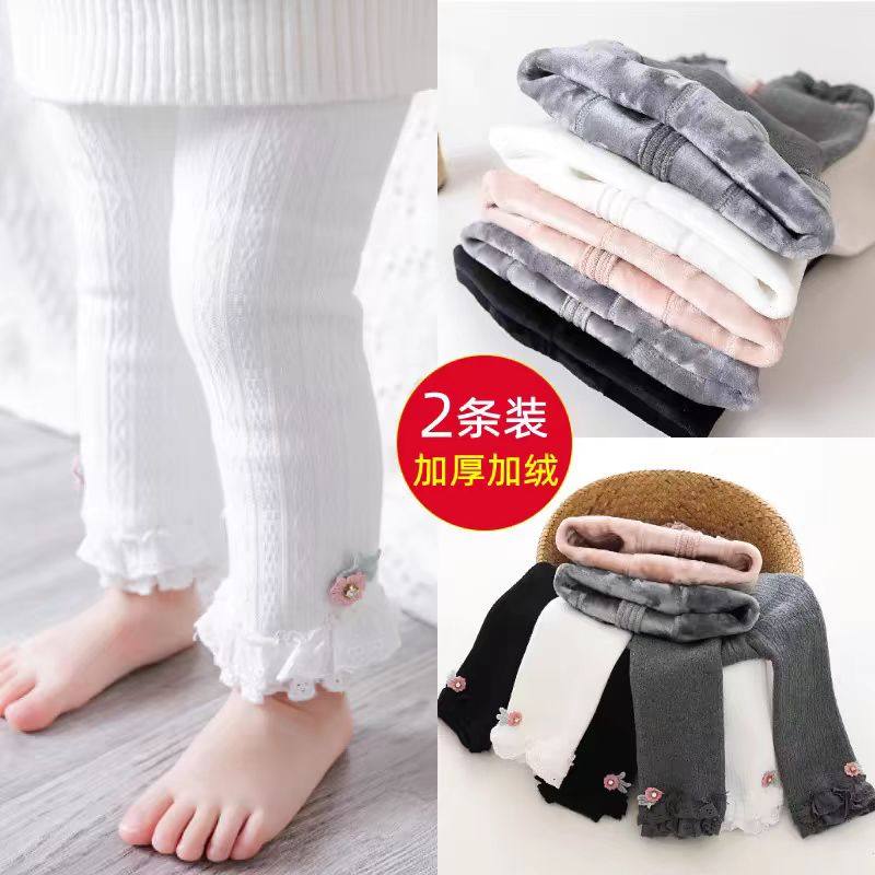 儿童打底裤冬季加绒加厚灰色外穿打底袜秋冬新款裤袜女童九分裤子