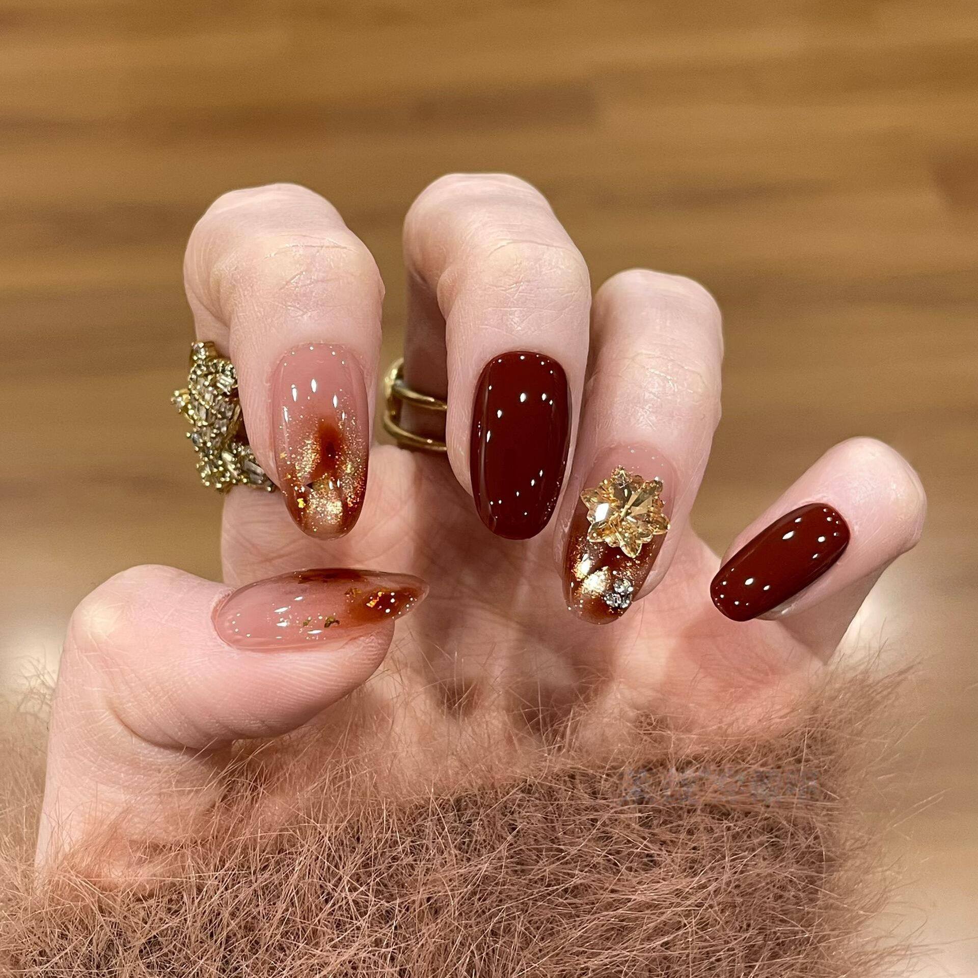 ins风星锆晕染焦糖猫眼纯手工短款显白美甲贴片假指甲穿戴甲椭圆,彩妆/香水/美妆工具,穿戴甲/甲片,淘宝优惠券,粉丝福利购,淘宝优惠卷