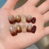 棕色猫眼咖色渐变爆闪纯手工J544款 麦田 带盒子工具包