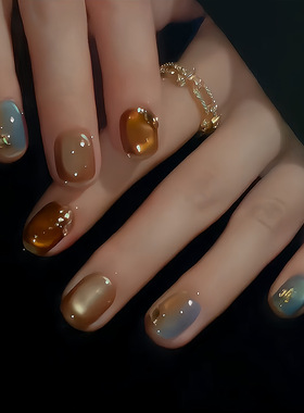 【琉影】穿戴甲高级感琥珀晕染原创设计糖果色幻彩猫眼纯手工甲片