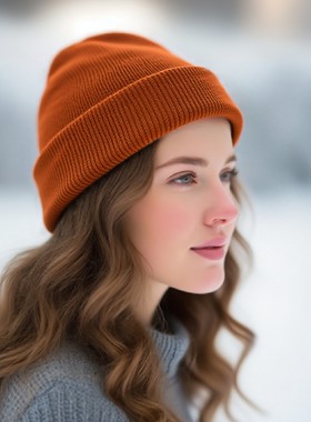 欧美出口beanie冷帽秋冬针织帽光身双层保暖黑色护耳帽毛线帽子